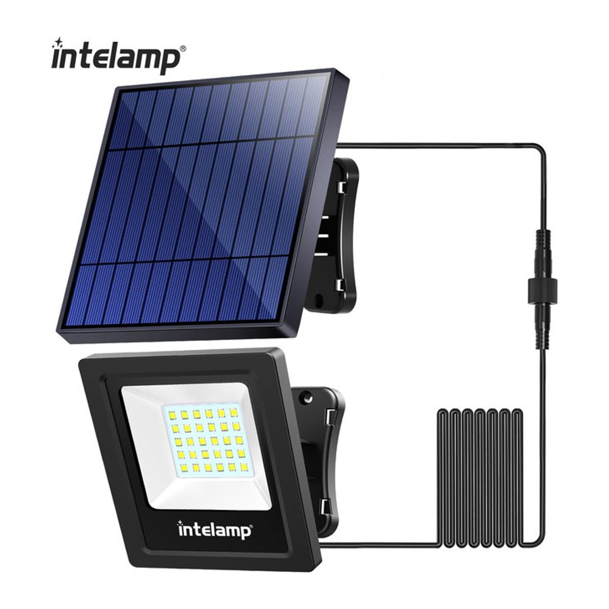 Intelamp Solar-Flutlicht für den Außenbereich mit 1200 lm, 4000 mAh, LED Außenstrahler in Schwarz mit Fernbedienung und zweifarbigem Licht - Bild 1