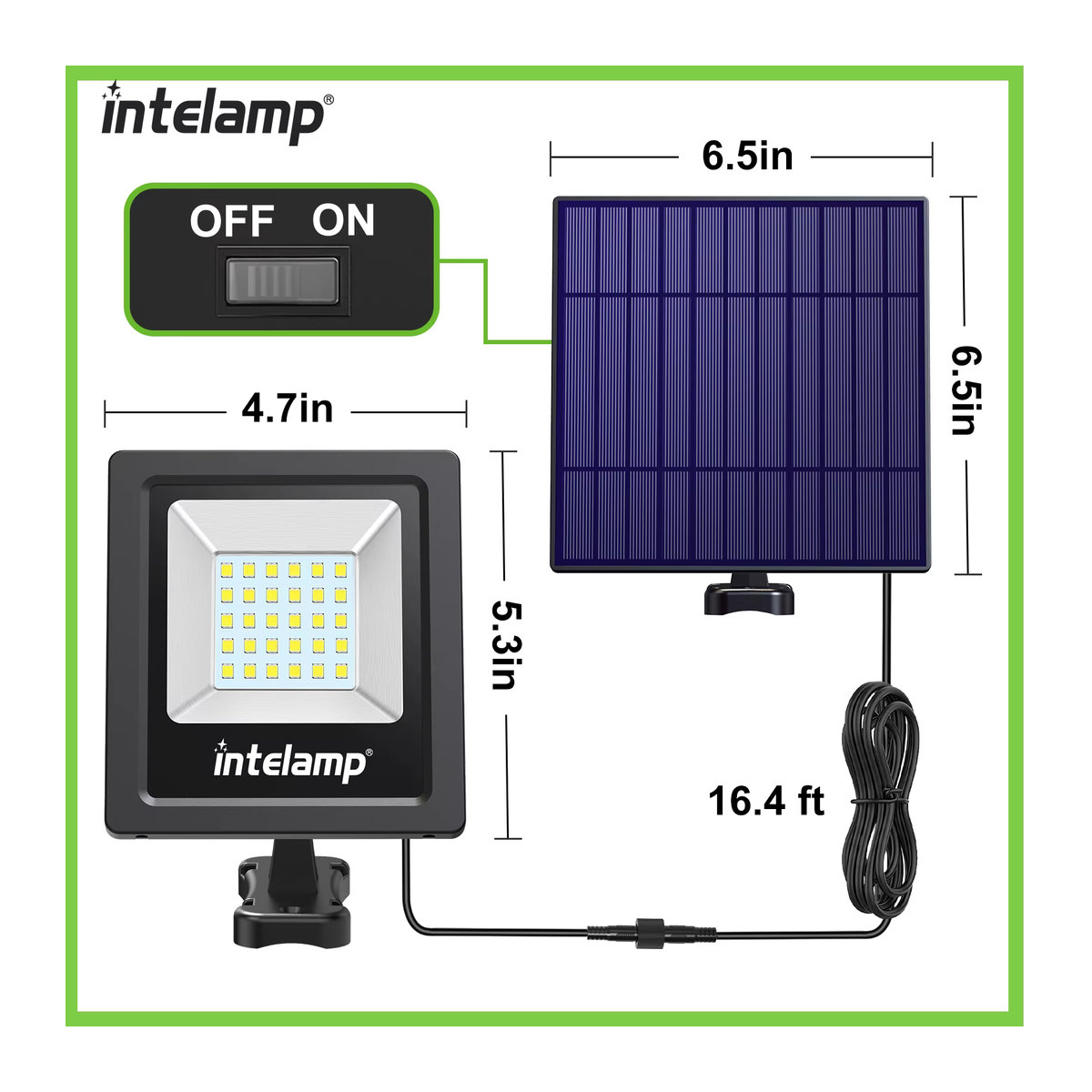 Intelamp Solar-Flutlicht für den Außenbereich mit 1200 lm, 4000 mAh, LED Außenstrahler in Schwarz mit Fernbedienung und zweifarbigem Licht - Bild 4