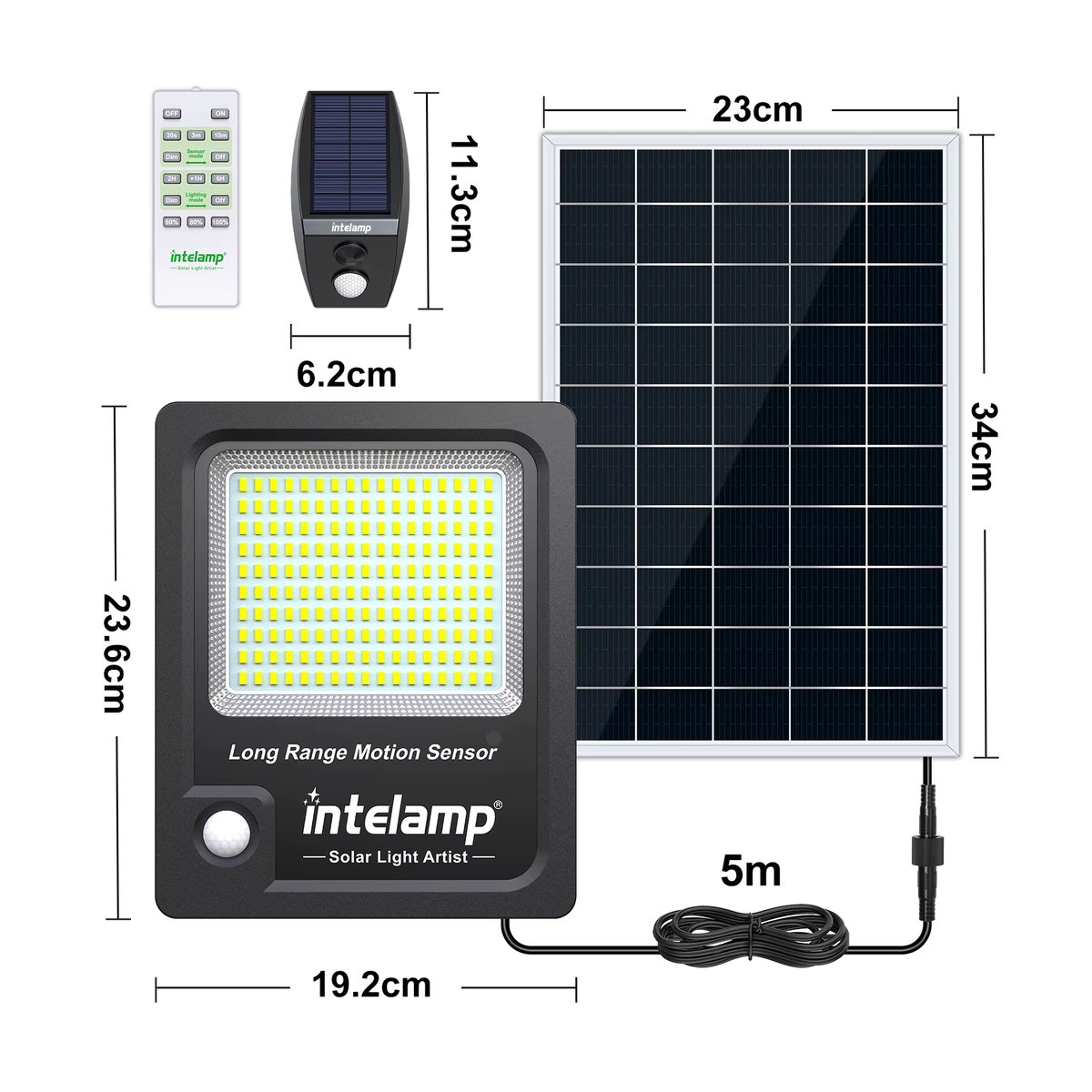 Intelamp Solar-Gartenleuchte mit 170 LEDs und Bewegungssensor, IP65 wasserdichte LED Wandleuchte in Weiß mit 3 Modi für Außenbereich und Garten - Bild 5