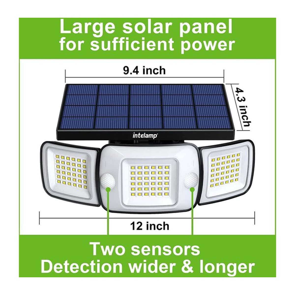 intelamp Solar-LED-Lampe für den Außenbereich mit 6000 mAh Akku, großes Solarpanel und zwei Bewegungssensoren, Solarleuchte für Garten, Terrasse und Hof in Schwarz/Weiß - Bild 1