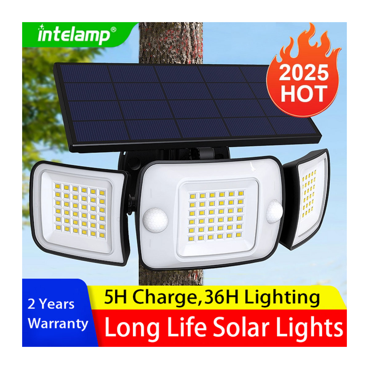 Intelamp Solar-LED-Wandleuchte mit Bewegungssensor, 1200 Lumen, Wasserdicht, Weiß - Bild 1