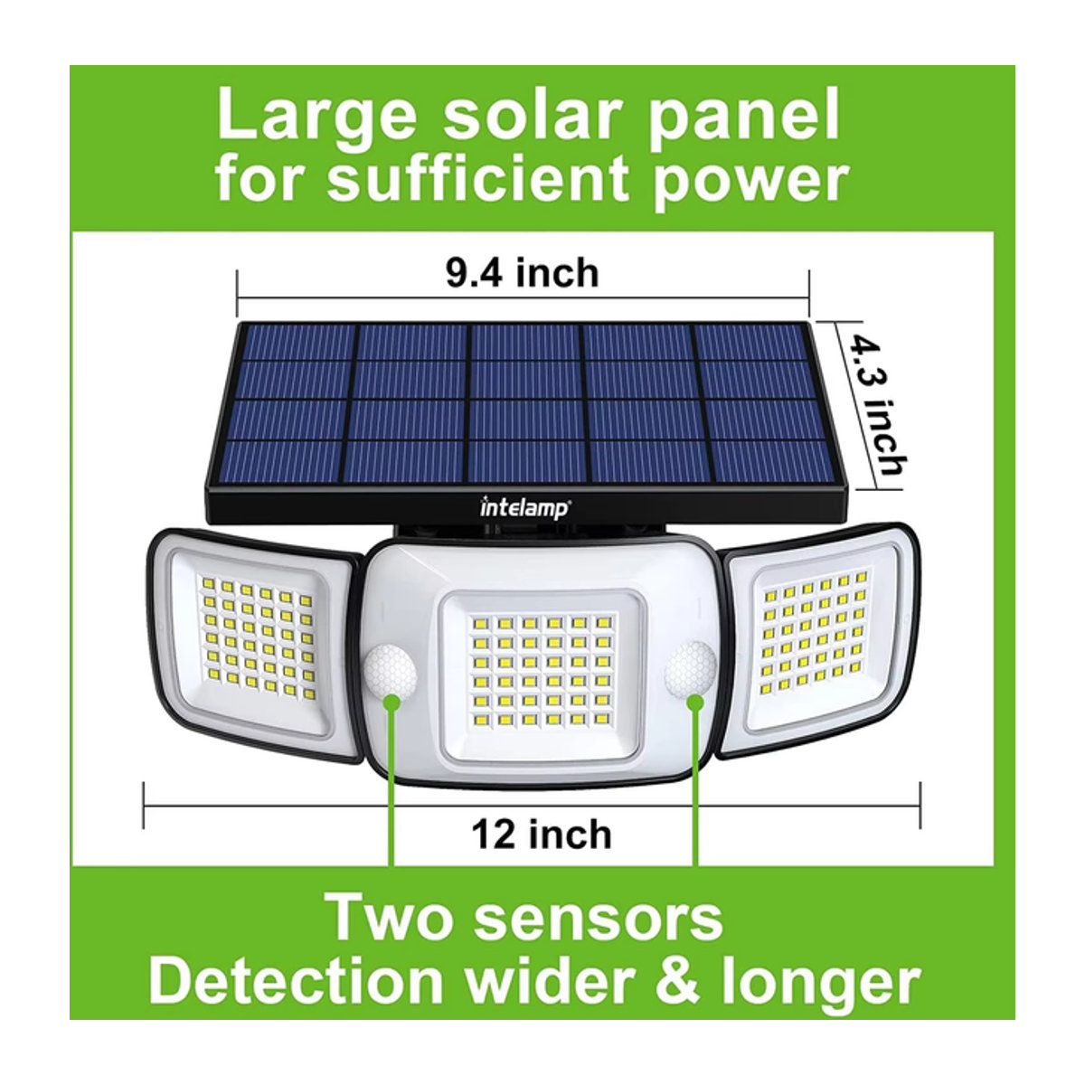 intelamp Solar-LED-Wandleuchte mit zwei Bewegungssensoren, Schwarz, 6000mAh, wasserdichte Außenbeleuchtung für Garten und Straße - Bild 1