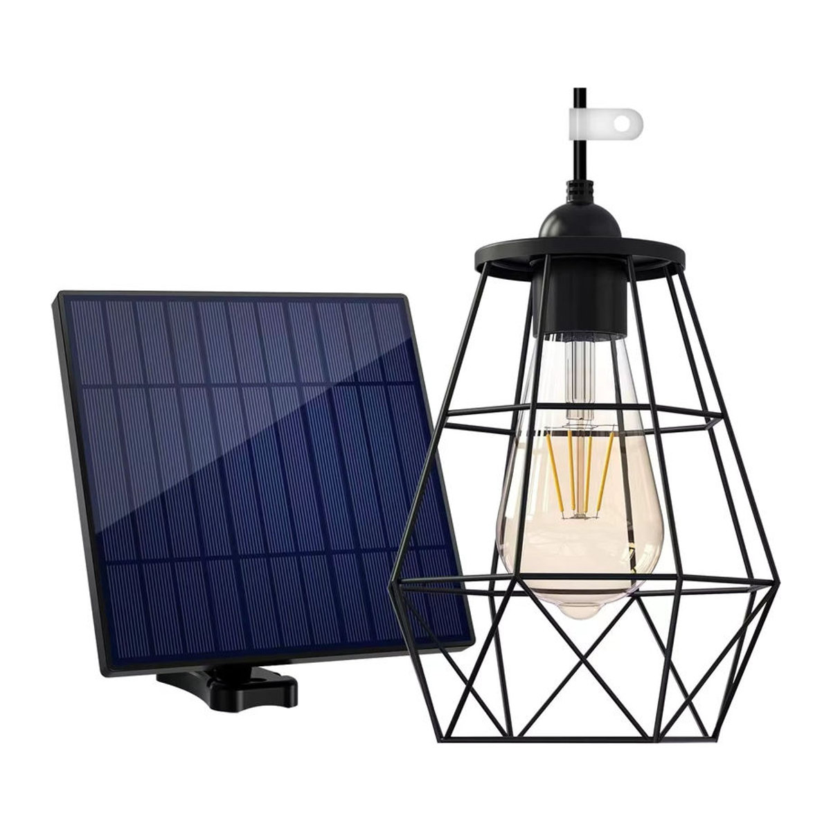 Intelamp Solar-Pendelleuchte aus Metall im Industrial-Design, Schwarz, IP65 wasserdicht für Innen- und Außenbereich - Bild 7