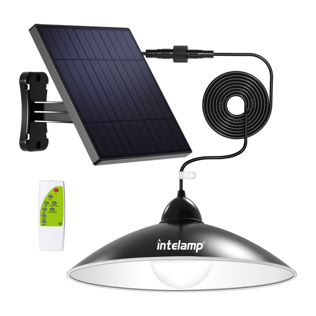 intelamp Solar-Pendelleuchte in Schwarz mit Fernbedienung und Tag-Nacht-Modus für Innen und Außen - Bild 1