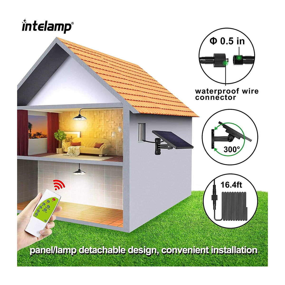 intelamp Solar-Pendelleuchte in Schwarz mit Fernbedienung und Tag-Nacht-Modus für Innen und Außen - Bild 4