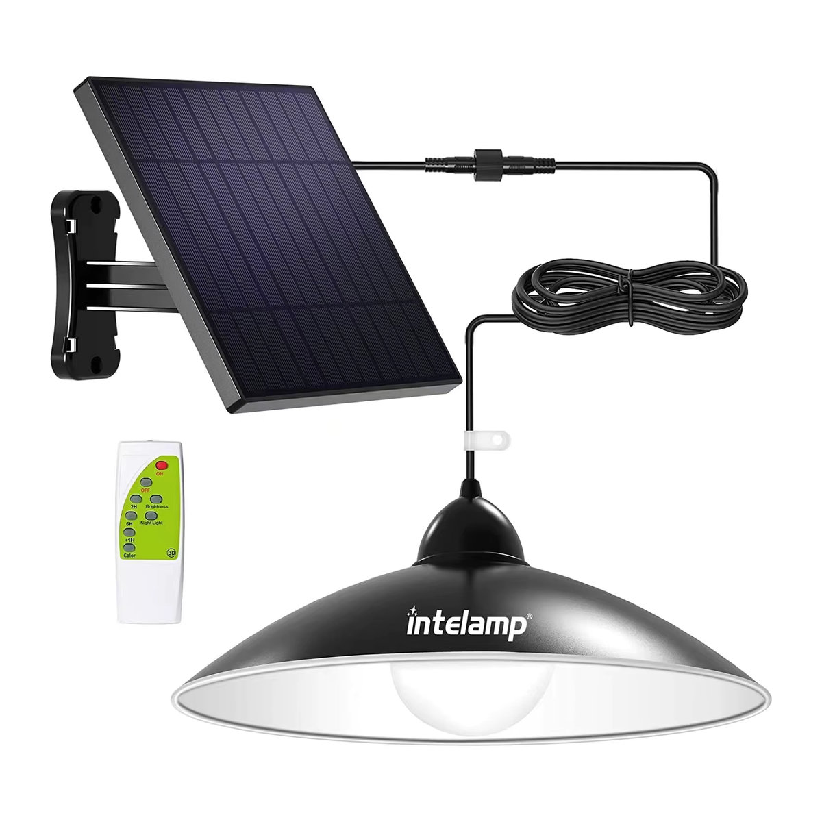 intelamp Solar-Pendelleuchte in Schwarz mit Fernbedienung und Tag-Nacht-Modus für Innen und Außen - Bild 5