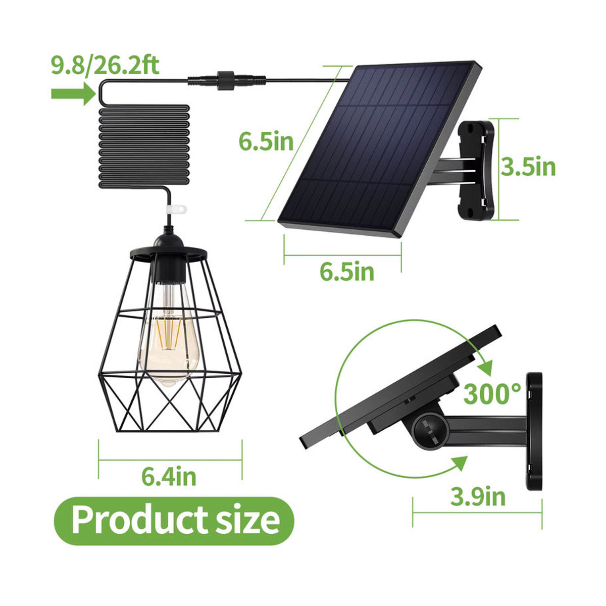 intelamp Solar-Pendelleuchte IP65 wasserdicht in Schwarz für Innen und Außen mit 4000mAh Akku im Industrial Design - Bild 6