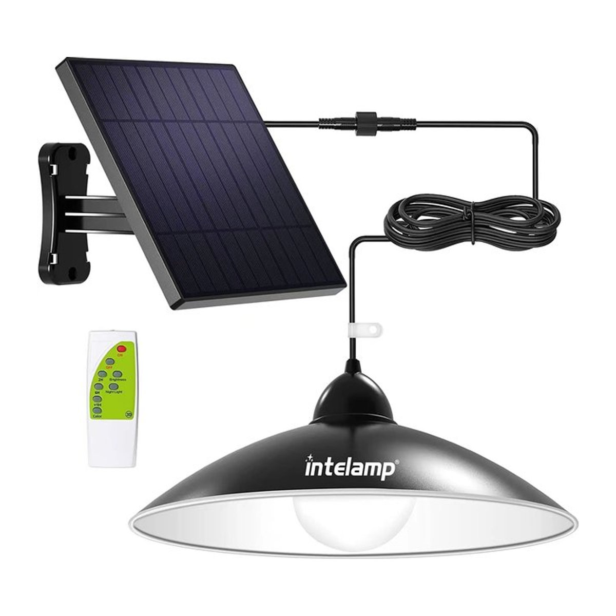 intelamp Solar-Pendelleuchte Schwarz mit Fernbedienung und Tag-Nacht-Modus für Innen- und Außenbereich - Bild 1