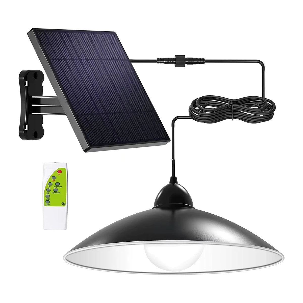 intelamp Solar-Pendelleuchte Schwarz mit Fernbedienung und Tag-Nacht-Modus für Innen- und Außenbereich - Bild 5