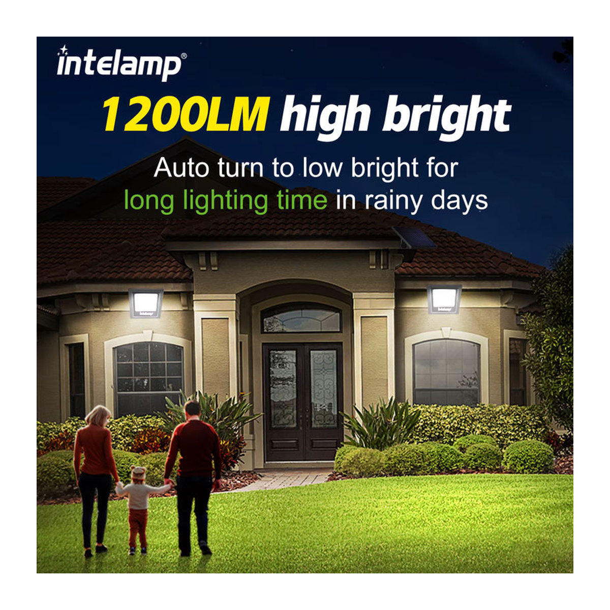 Intelamp Solar-Wandleuchte IP65 wasserdicht in Schwarz für Garten und Außenbereich - Bild 3