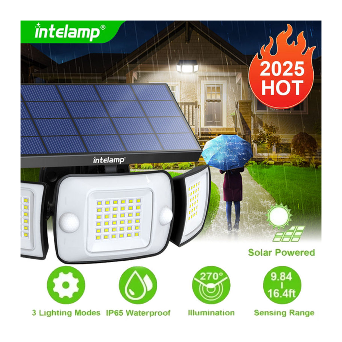 Intelamp Solar-Wandleuchte mit Bewegungsmelder in Weiß für Garten und Außenbereich - Bild 1