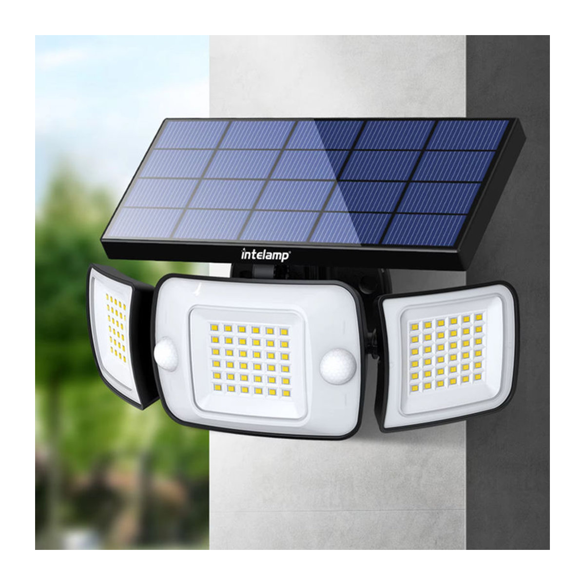 Intelamp Solar-Wandleuchte Schwarz mit 1200 lm, LED und zwei Bewegungssensoren, IP65 wasserdicht für Garten und Außenbereich - Bild 1