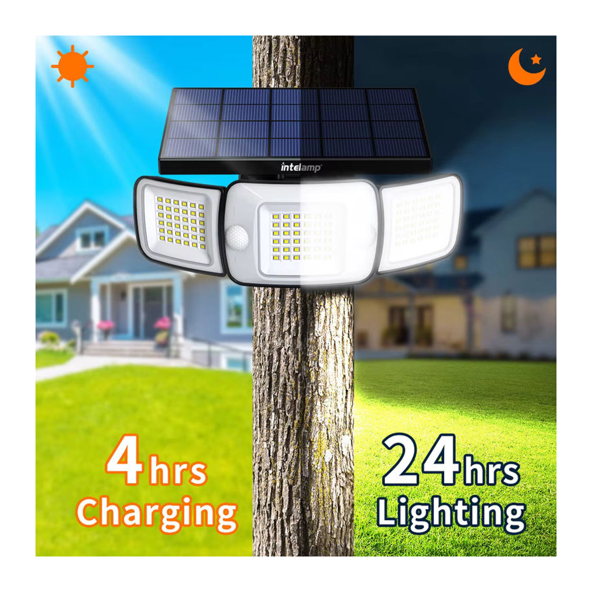 Intelamp Solar-Wandleuchte Schwarz mit 1200 lm, LED und zwei Bewegungssensoren, IP65 wasserdicht für Garten und Außenbereich - Bild 4