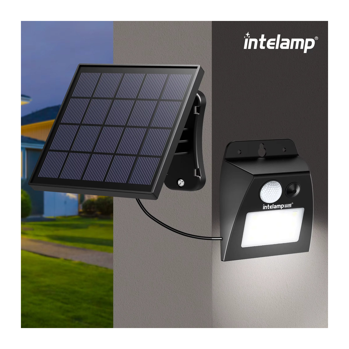 Intelamp Solarbetriebene LED Wandleuchte für den Außenbereich in Schwarz mit automatischer Erkennung und minimalistischem Design - Bild 2