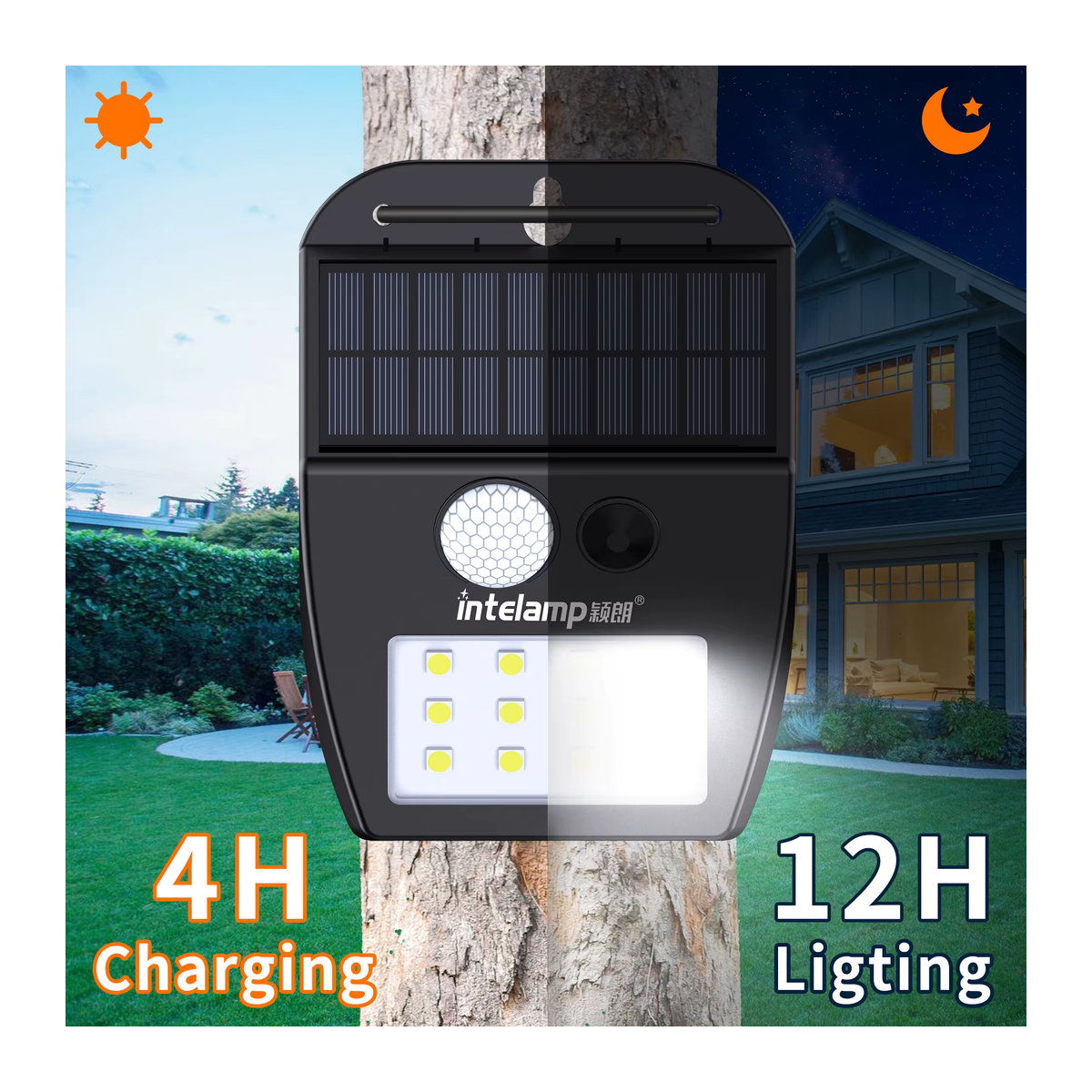 Intelamp Solarbetriebene LED Wandleuchte für den Außenbereich in Schwarz mit automatischer Erkennung und minimalistischem Design - Bild 3