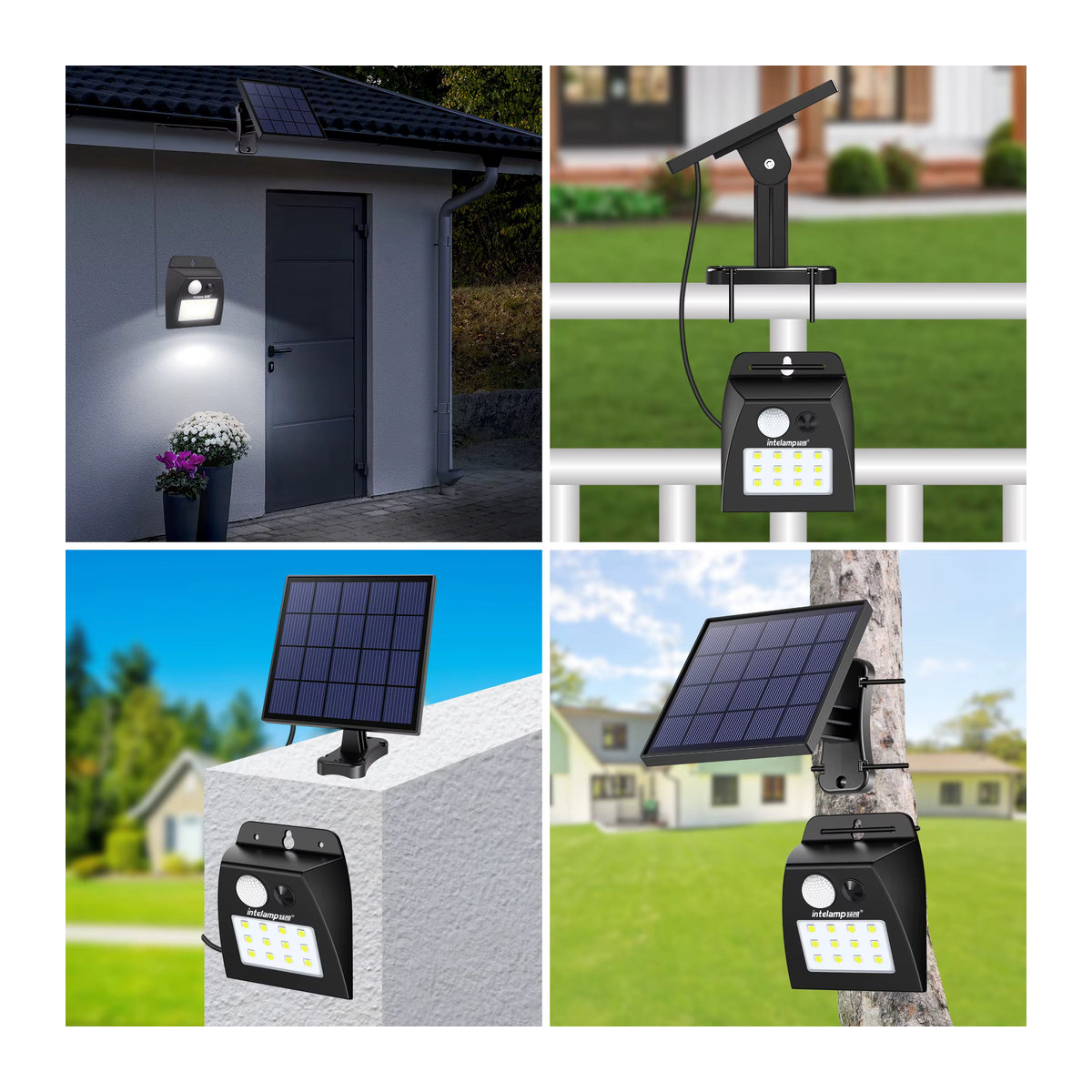 Intelamp Solarbetriebene LED Wandleuchte für den Außenbereich in Schwarz mit automatischer Erkennung und minimalistischem Design - Bild 5