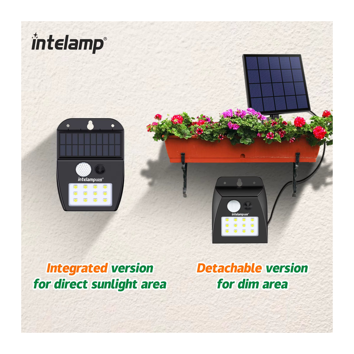 Intelamp Solarbetriebene LED Wandleuchte für den Außenbereich in Schwarz mit automatischer Erkennung und minimalistischem Design - Bild 6