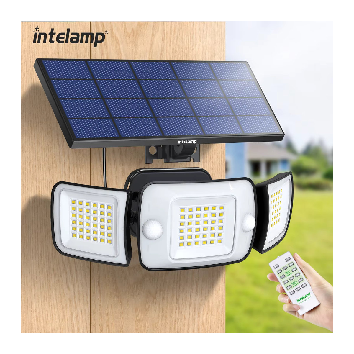 intelamp Solarleuchte für den Außenbereich mit 3 LED-Köpfen und zwei Bewegungssensoren, wasserdicht, 6000 mAh, Schwarz/Weiß - Bild 7