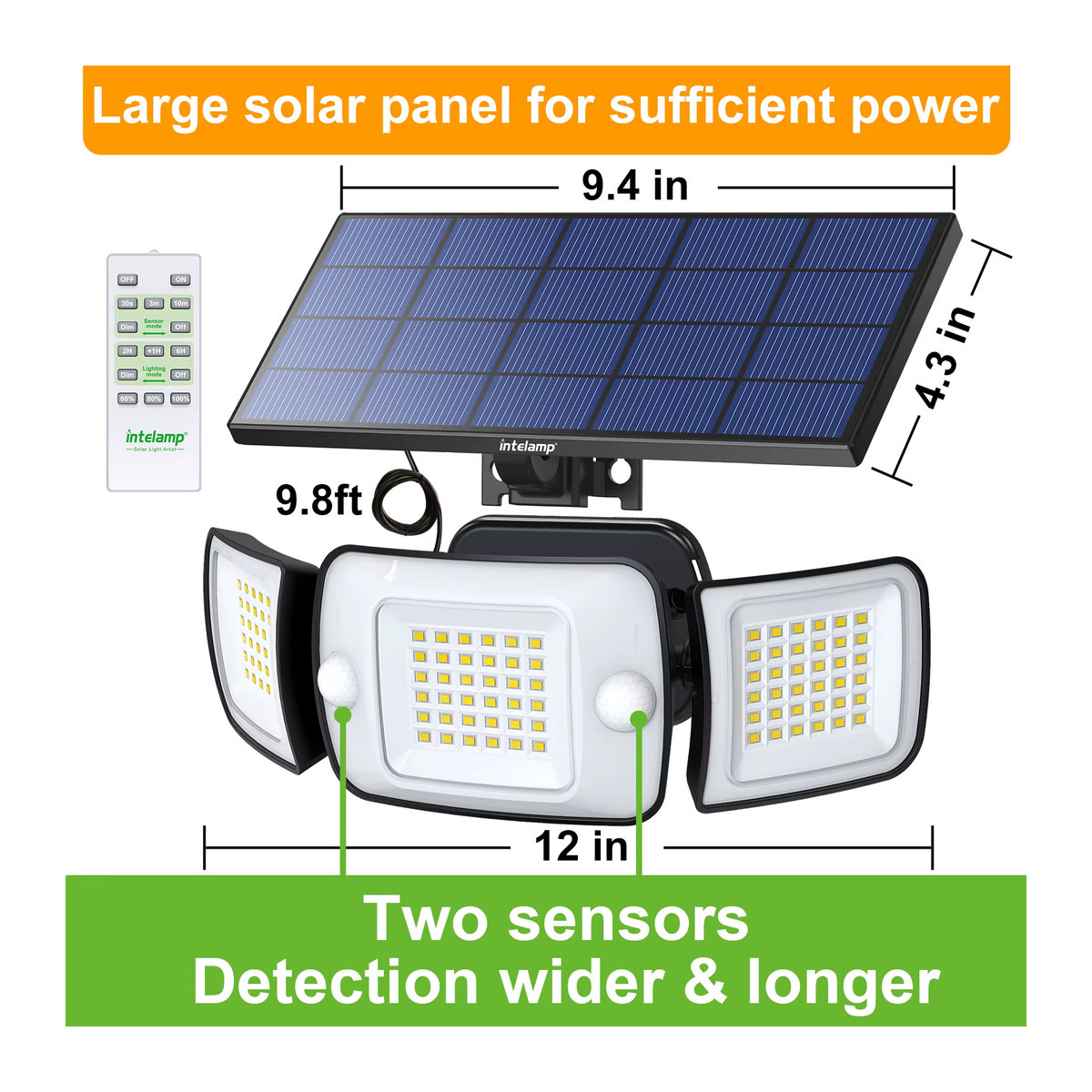 Intelamp Solarleuchte für den Außenbereich mit 6000mAh Akku und zwei Bewegungssensoren in Schwarz/Weiß - Bild 4