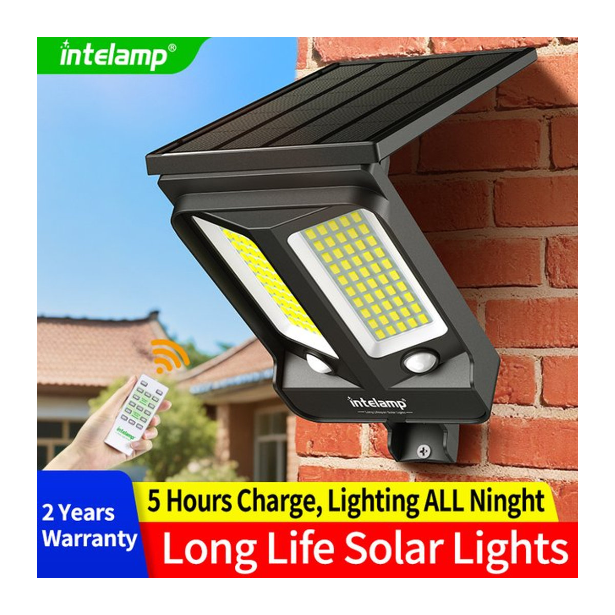 intelamp Solarleuchte LED Schwarz mit 4000-mAh-Akku, 3 Modi und zwei Bewegungssensoren für Garten, Hof und Weg - Bild 1