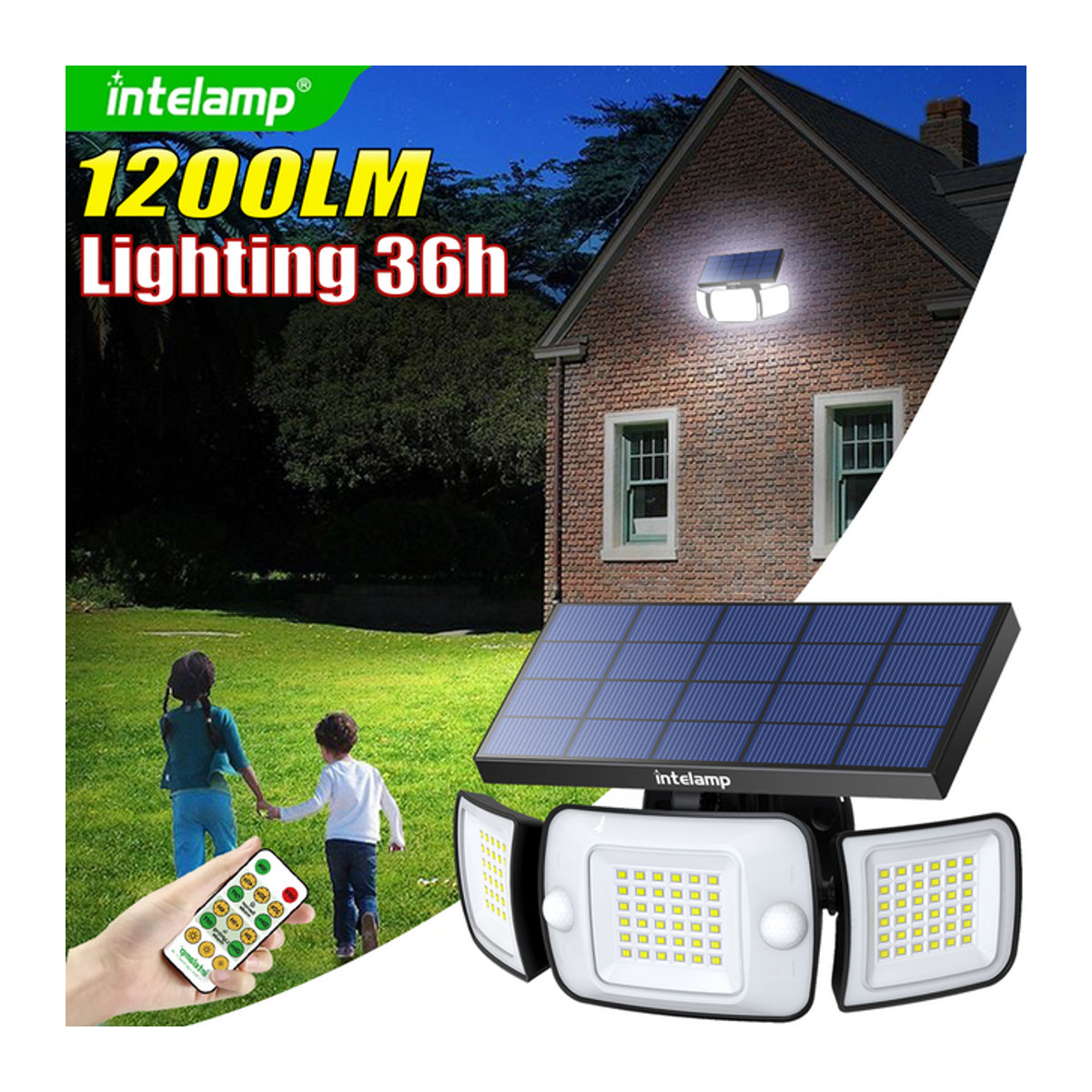 Intelamp Solarleuchte LED Wandleuchte in Weiß mit 1200 lm, 6000 mAh Akku und zwei Bewegungssensoren, IP65 wasserdicht, modern für Garten, Hof, Weg und Garage - Bild 1