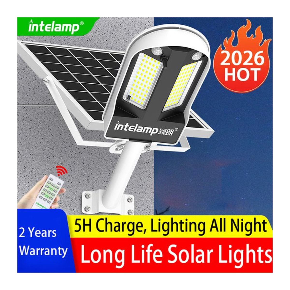 intelamp Solarleuchte LED Weiß Modern mit 12000 mAh Akku und großem Solarpanel für Außenbereich, Garten und Straße, wasserdicht - Bild 1