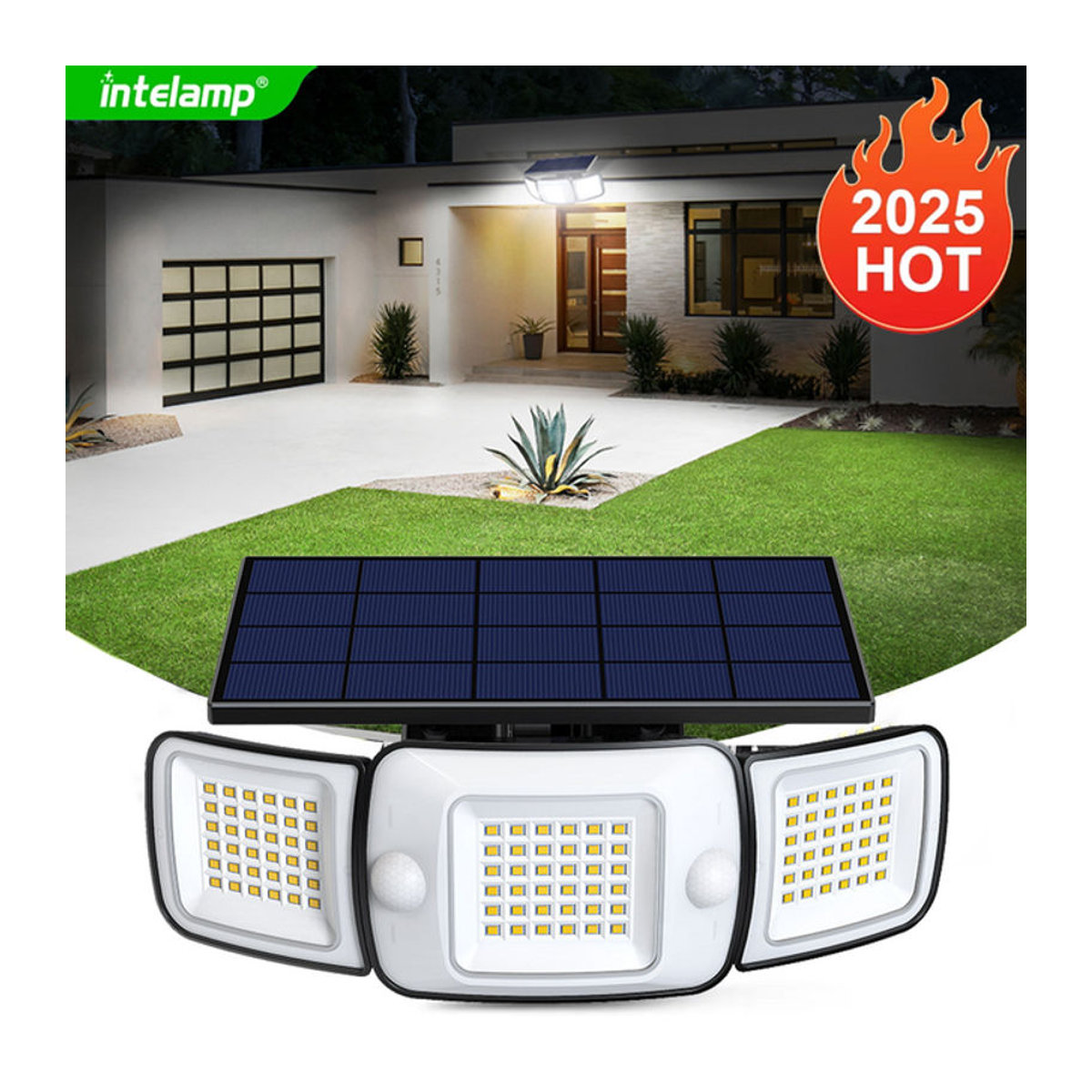 intelamp Solarleuchte mit Bewegungssensor und 1200 Lumen LED Außenlampe in Weiß - Bild 1
