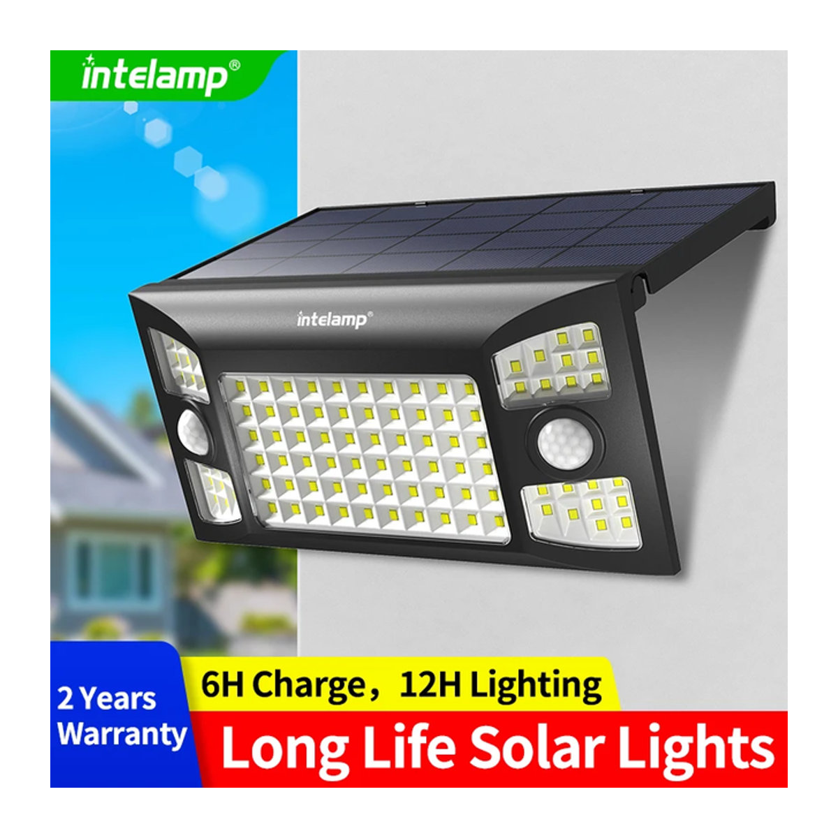 intelamp Solarleuchte Schwarz mit 1300 lm LED, 4000 mAh und zwei Sensoren für den Außenbereich - Bild 1