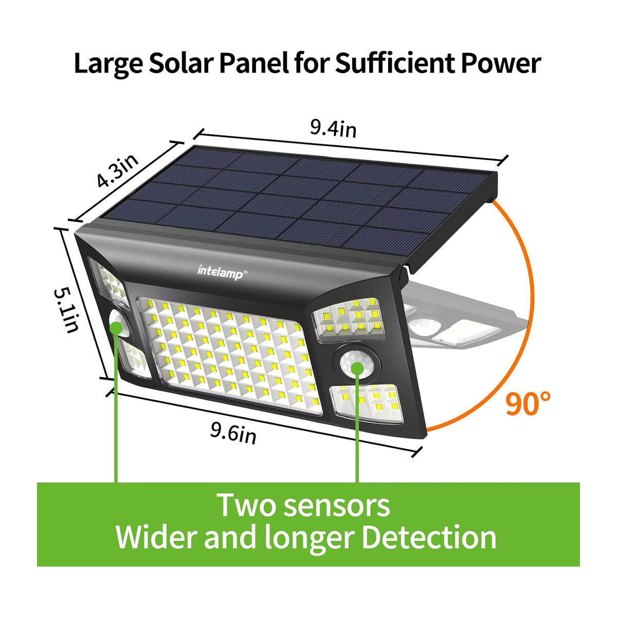 intelamp Solarleuchte Schwarz mit 1300 lm LED, 4000 mAh und zwei Sensoren für den Außenbereich - Bild 4