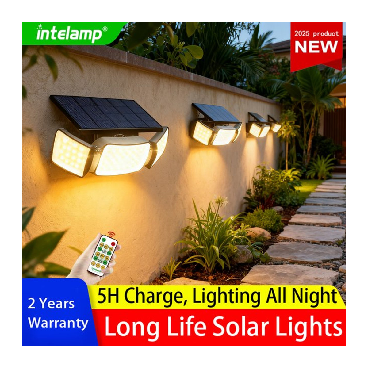 Intelamp Solarleuchte Schwarz Modern mit 6000mAh Akku, 3 Modi und Bewegungssensor, wasserdichte Außenwandlampe für Garten, Hof und Garage - Bild 1