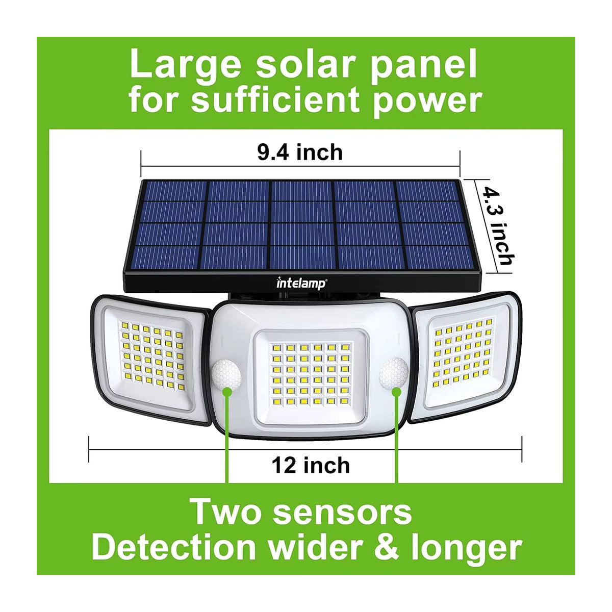 Intelamp Solarleuchten für den Außenbereich in Schwarz mit 6000 mAh Akku, großem Solarpanel und zwei Bewegungssensoren als moderne Wandleuchte für Garten, Hof, Weg oder Garage - Bild 2