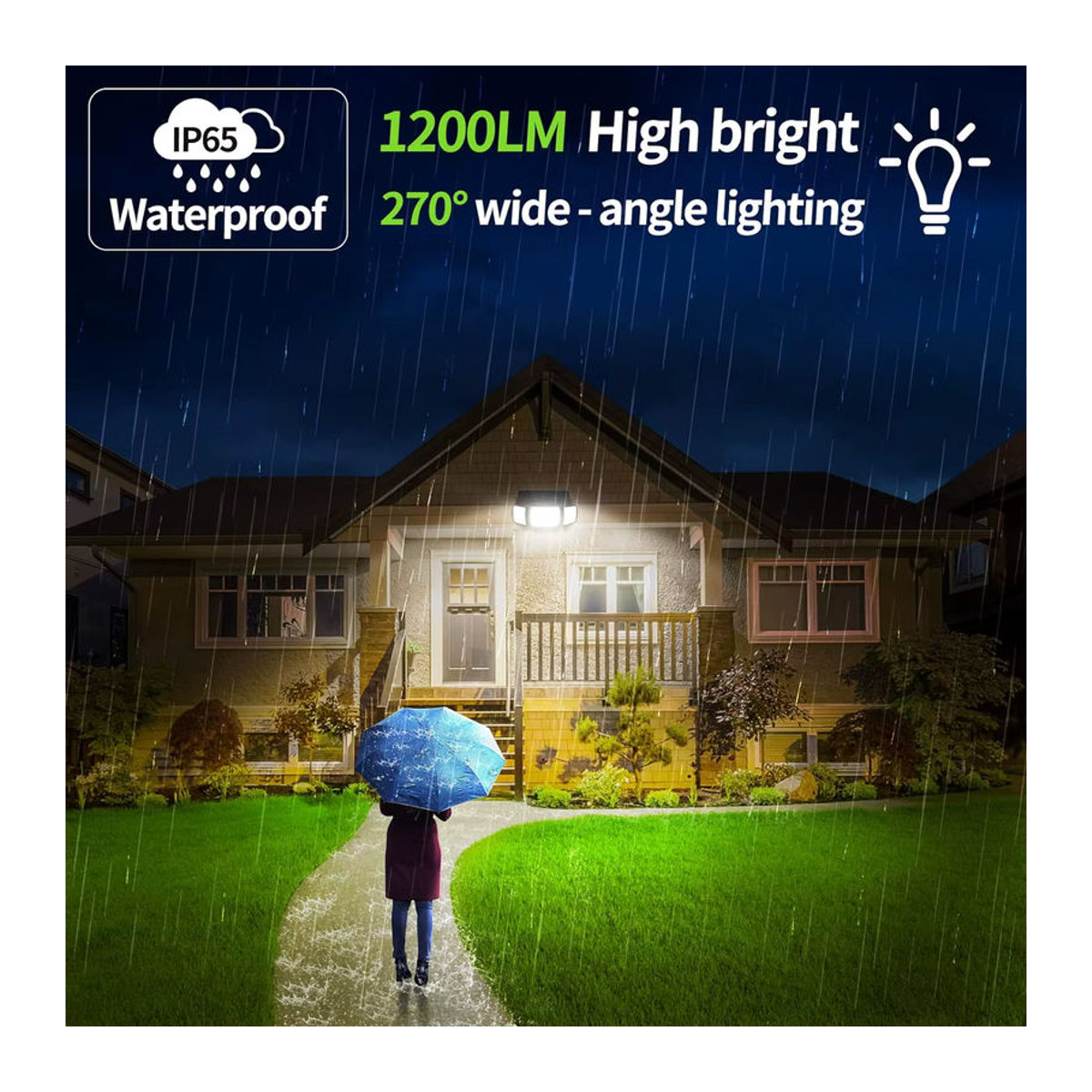 Intelamp Solarleuchten für den Außenbereich mit Bewegungsmelder und 3 Modi, IP65 wasserdichte LED Wandleuchte in Schwarz - Bild 2