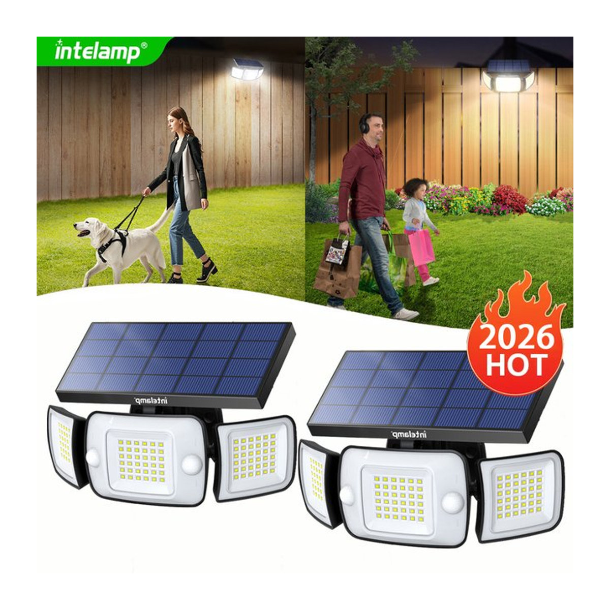intelamp Solarleuchten für den Außenbereich mit Bewegungsmelder und 3 Modi, wasserdichte Wandleuchte für Garten, Hof und Garage, Schwarz/Weiß - Bild 1