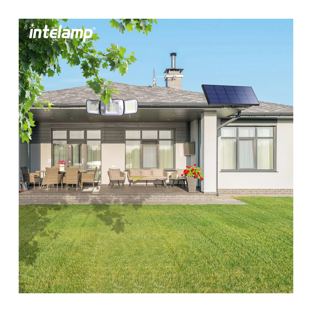 Intelamp Superhelle LED-Solarleuchte für Außenbereich mit Bewegungssensor, 1200LM, Schwarz - Bild 2