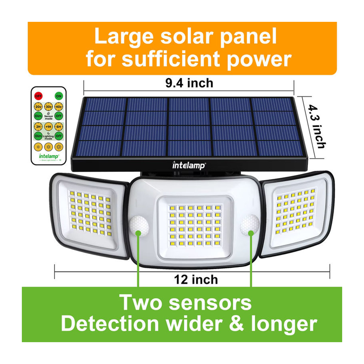 Intelamp Superhelle LED-Solarleuchte für Außenbereich mit Bewegungssensor, 1200LM, Schwarz - Bild 6