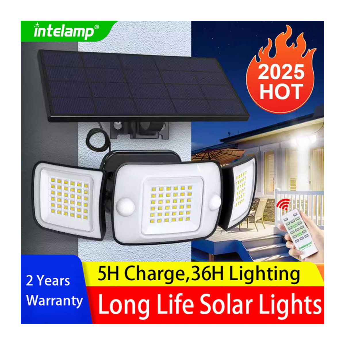 Intelamp Superhelle Outdoor-LED-Solarleuchte in Schwarz mit 1200LM und zwei Bewegungssensoren für Garten und Straße - Bild 1
