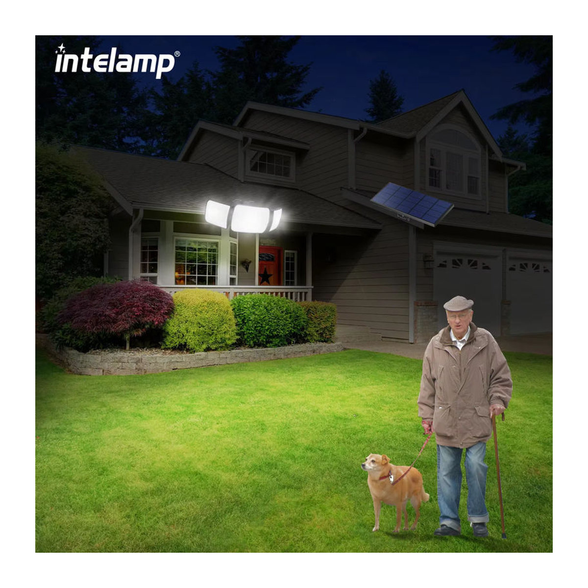 Intelamp Superhelle Outdoor-LED-Solarleuchte in Schwarz mit 1200LM und zwei Bewegungssensoren für Garten und Straße - Bild 5
