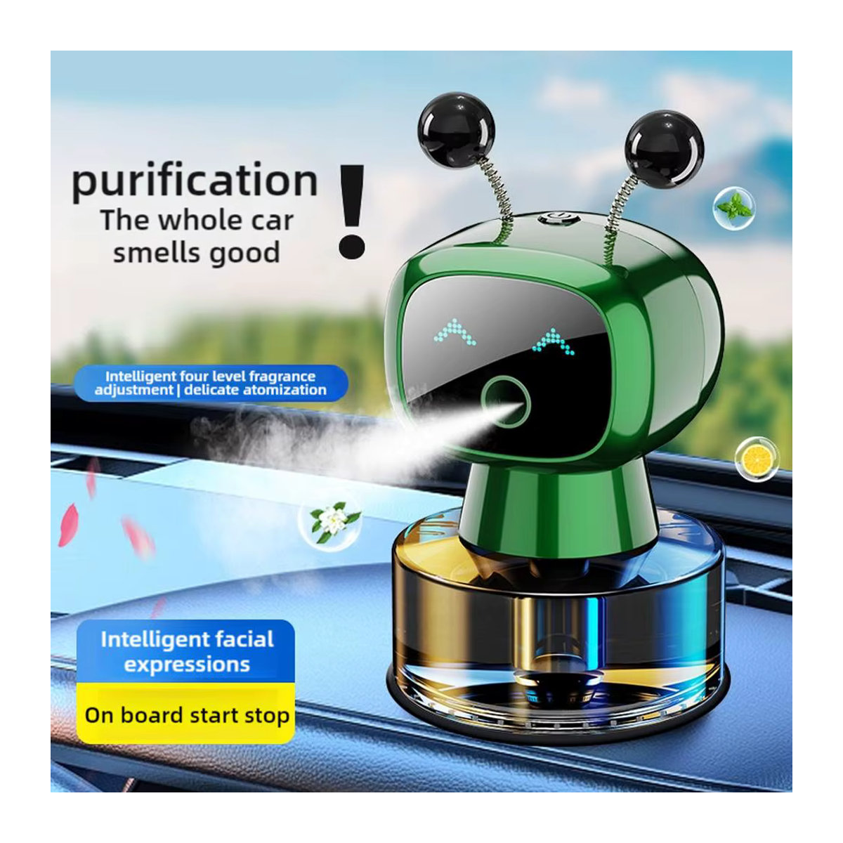 Intelligenter Roboter-Auto-Lufterfrischer mit automatischer Aromatherapie, wiederaufladbarer elektrischer Diffusor für dein Auto, mehrfarbig - Bild 2