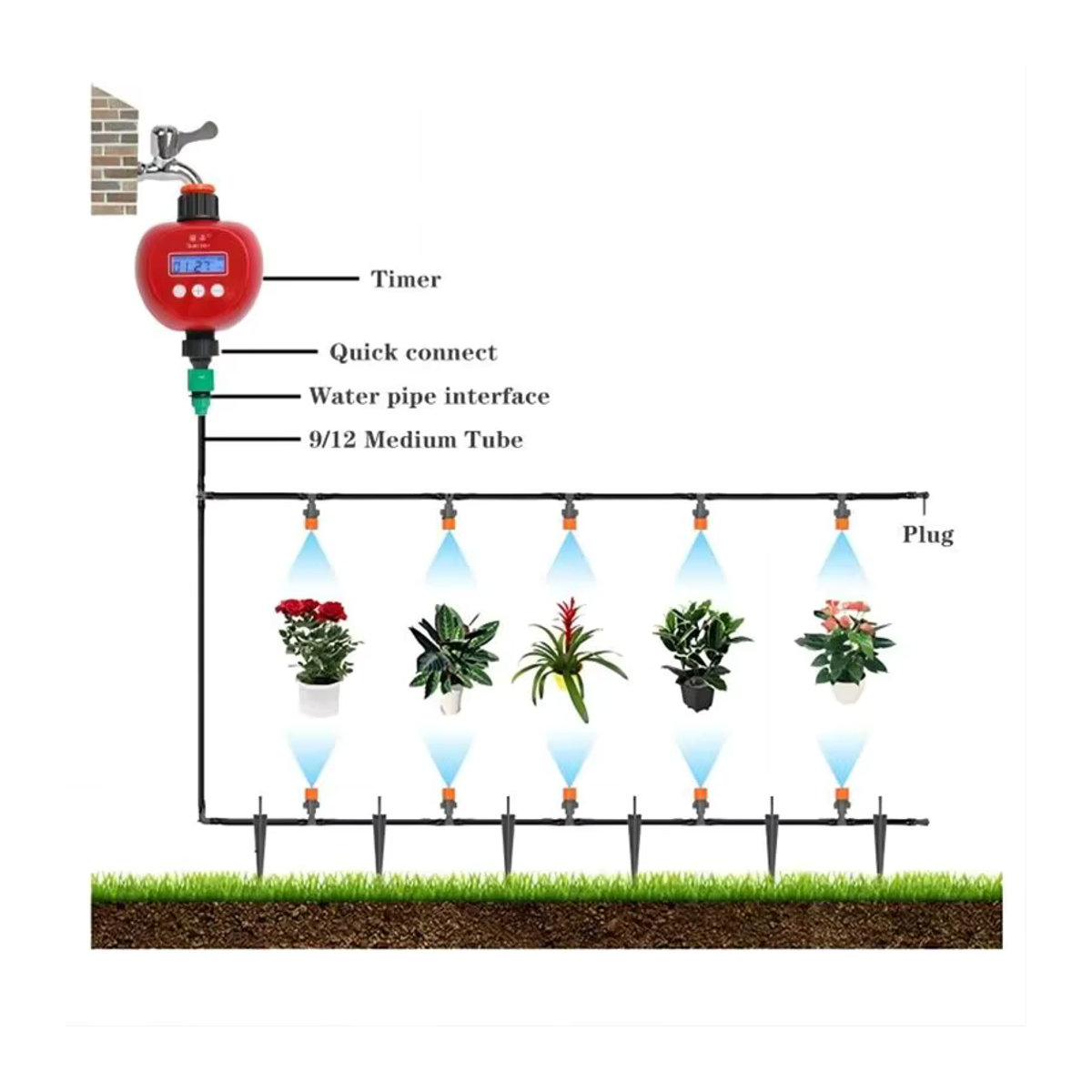 Intelligenter Sprinkler mit automatischer Regenerkennung und LCD-Display, elektronischer Sprühtimer zur Blumenbewässerung in Rot - Bild 2
