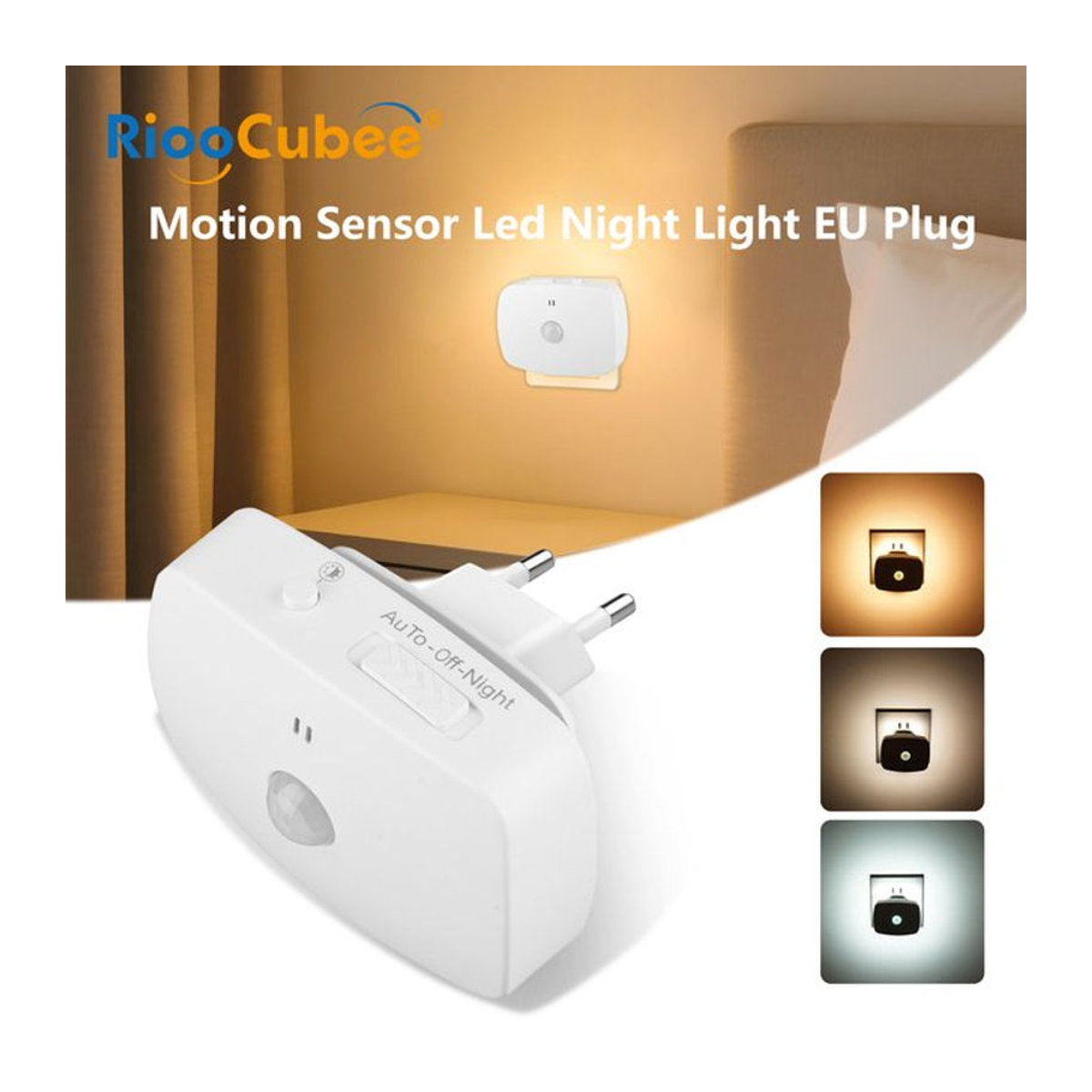 Intelligentes LED Nachtlicht mit PIR-Bewegungssensor und Lichterkennung, dimmbar, EU-Stecker, minimalistisches Design für Flur, WC und Treppen - Bild 1