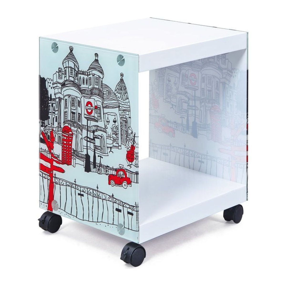 Inter Link Beistelltisch Nachttisch Cube London-Design in Weiß und Bunt aus Holzwerkstoff und Glas B/H/T: 38 x 46 x 33,5 cm - Bild 4