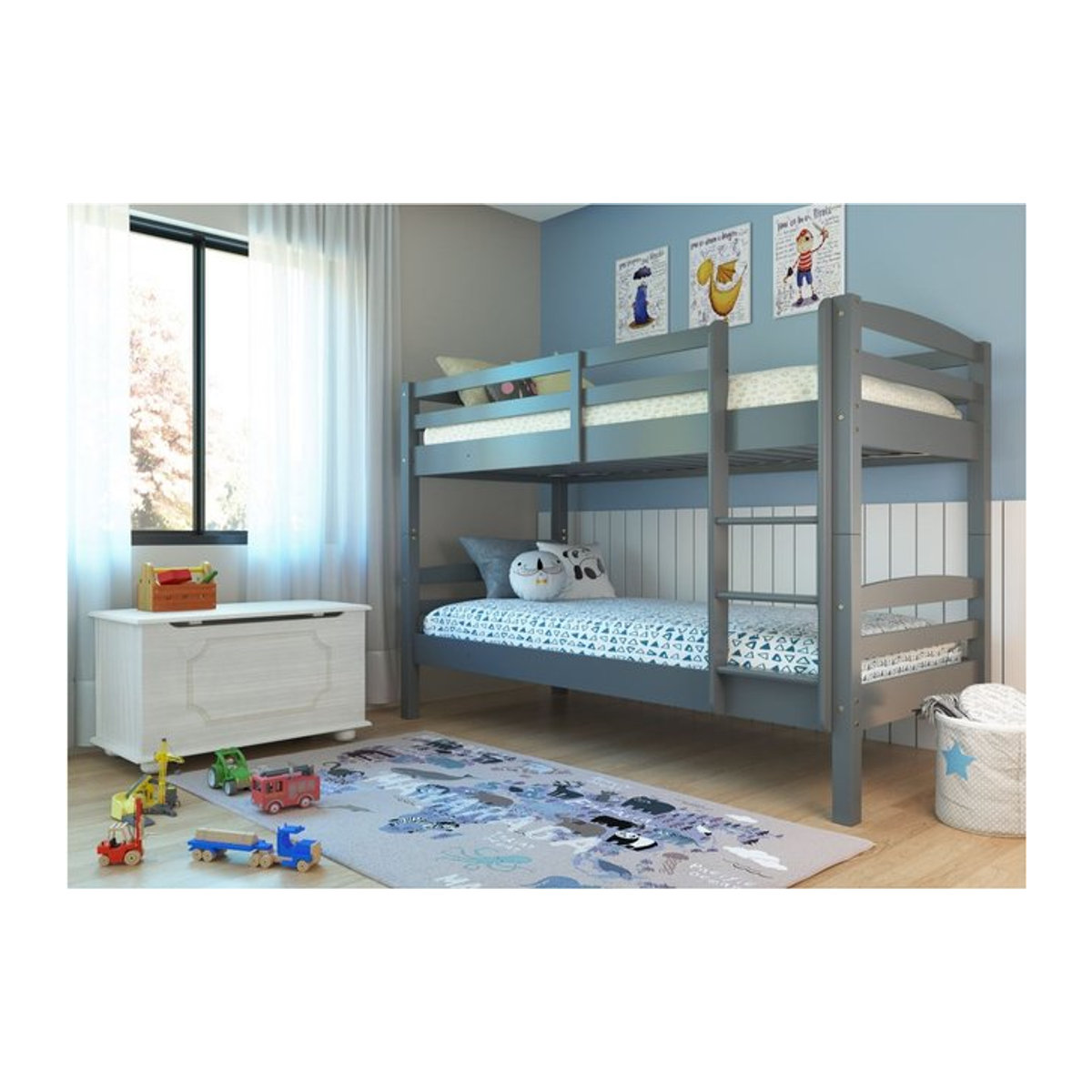 Inter Link Etagenbett Annika aus Kiefer Massivholz in Grau, B/T: 90 x 200 cm - Bild 1