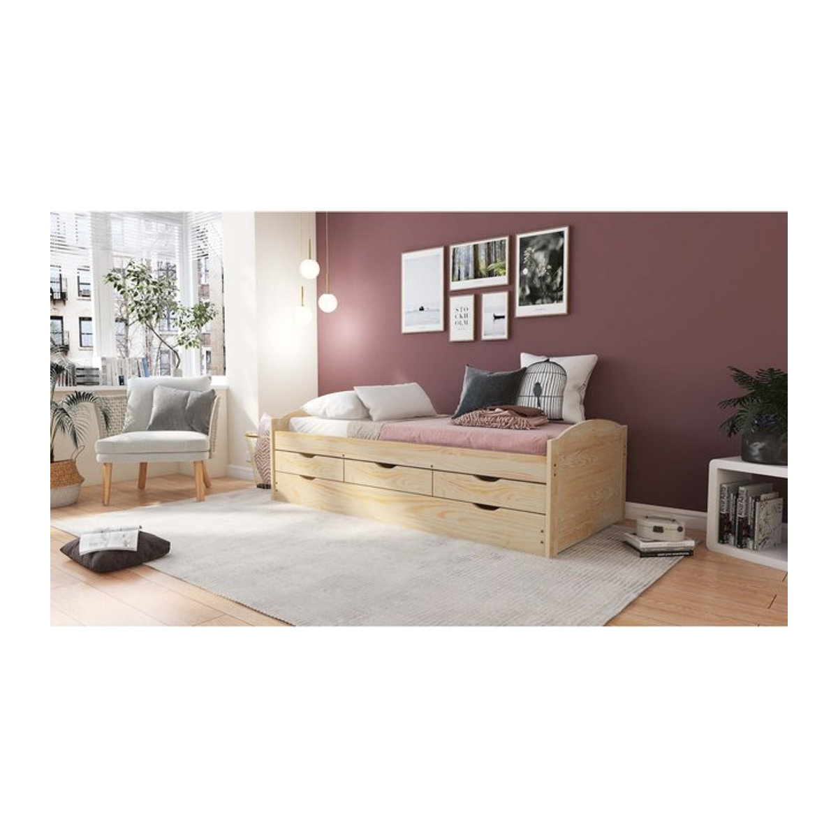 Inter Link Funktionsbett Aus eins mach zwei aus Massivholz in Natur Skandinavisch B/T: 90 x 200 cm - Bild 1