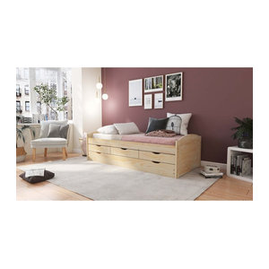 Inter Link Funktionsbett Aus eins mach zwei aus Massivholz in Natur Skandinavisch B/T: 90 x 200 cm