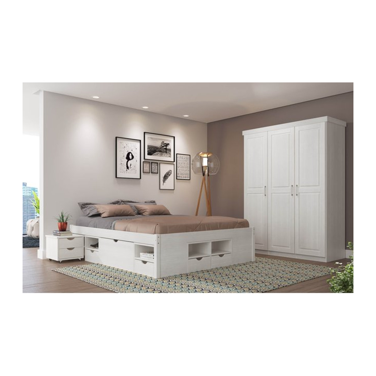 Inter Link Funktionsbett Till aus Massivholz mit Stauraum und Lattenrost in Weiß, B/L: 180 x 200 cm - Bild 1