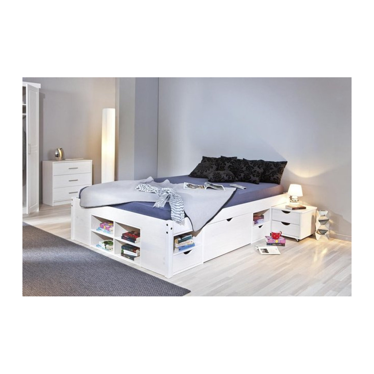Inter Link Funktionsbett Till aus Massivholz mit Stauraum und Lattenrost in Weiß, B/L: 180 x 200 cm - Bild 2
