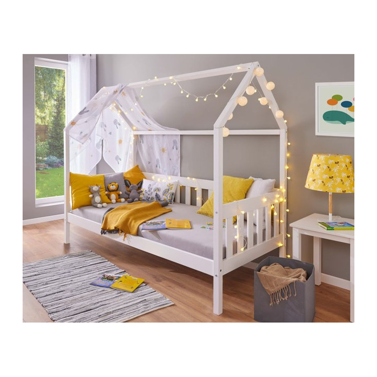 Inter Link Kinderbett Funky Hausbett aus Kiefer Massivholz in Weiß B/L: 90 x 200 cm - Bild 3