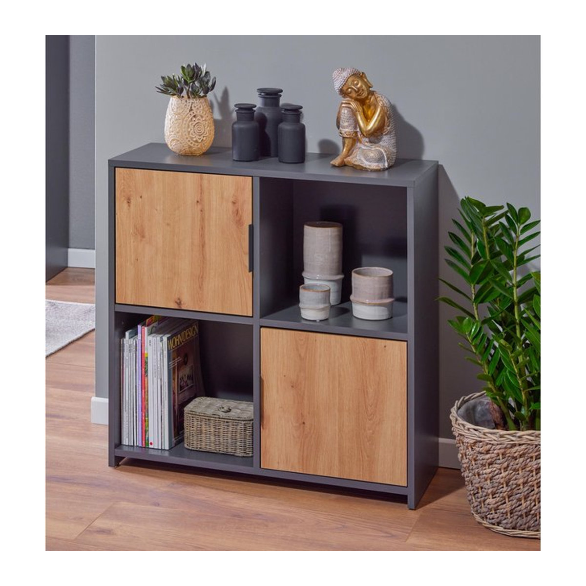 Inter Link Kommode und Bücherregal Pepeto in Anthrazit und Eiche Artisan Nachbildung - Bild 4