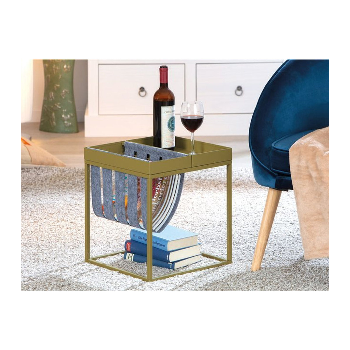 Inter Link Magazinständer Beistelltisch Club NY Modern aus Metall in Braun, Grün und Grau B/H/T: 35 x 40 x 35 cm - Bild 1
