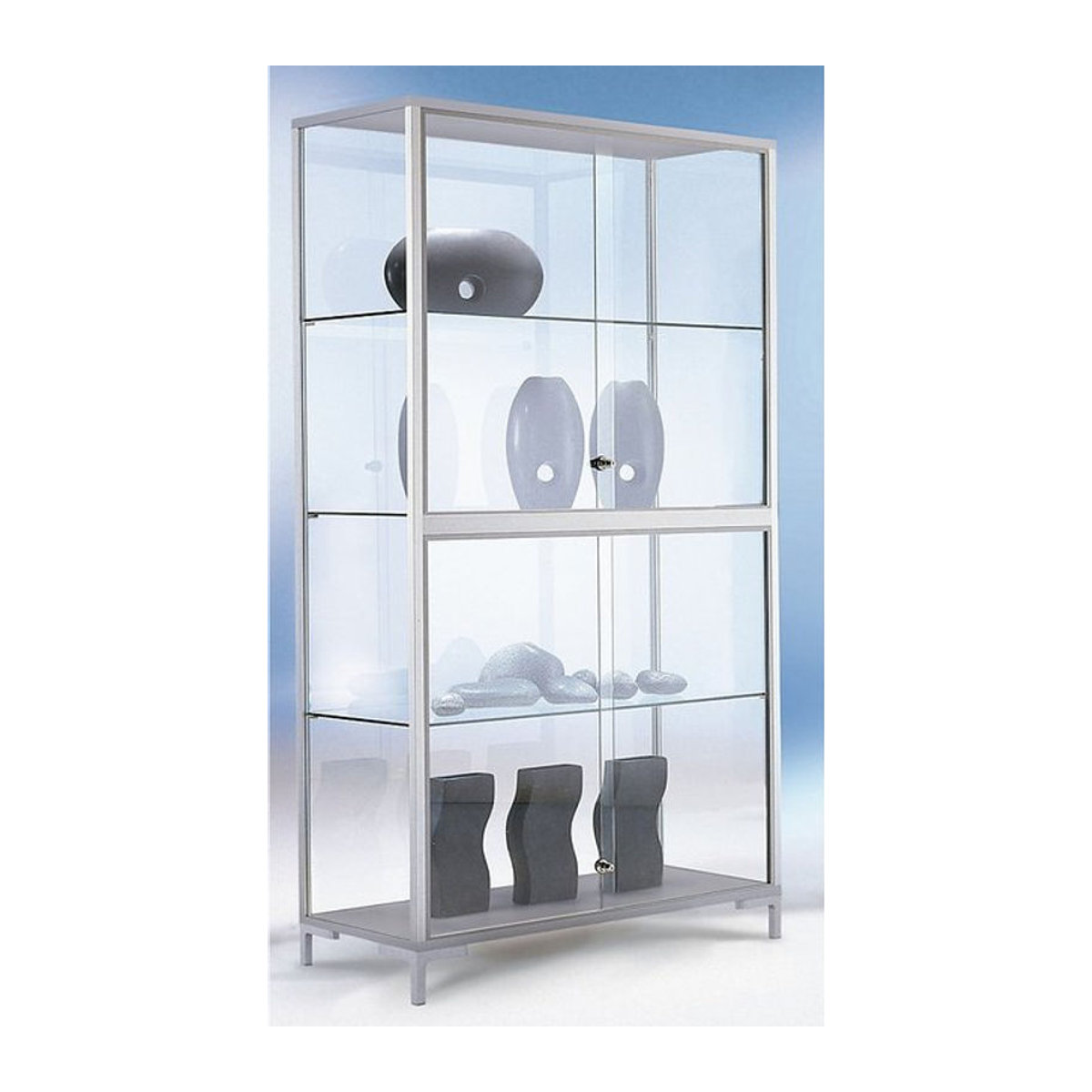 Inter Link Stand-Präsentationsvitrine LINK aus Glas und Aluminium in Silber, H x B x T: 186 x 150 x 40 cm - Bild 3